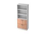 Regalschrank TARVIS, 5 OH, 2 HR-Auszüge, 60 kg, abschliessb., 2 Fachböden, B 800 x T 420 x H 2004 mm, weiss/Nussb.-Dekor