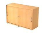 Schiebetürenschrank TARA, 2 Ordnerhöhen, B 1200 x T 400 x H 748 mm, abschliess- & stapelbar, Buche-Dekor