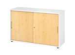 Schiebetürschrank Breno, abschliessbar, Spanplatte, melaminharzbeschichtet, B 1200 x T 400 x H 748 mm, 2 Ordnerhöhen, weiss/Ahorn
