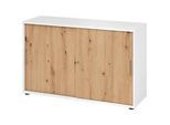 Schiebetürschrank Breno, abschliessbar, Spanplatte, melaminharzbeschichtet, B 1200 x T 400 x H 748 mm, 2 Ordnerhöhen, weiss/Asteiche