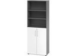 Kombischrank Breno, 6OH, Schrank- und Regalelement, abschliessbar, B 800 x T 420 x H 2156 mm, Spanplatte, graphit/weiss