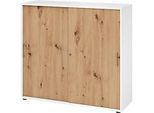 Schiebetürschrank Breno, abschliessbar, Spanplatte, melaminharzbeschichtet, B 1200 x T 400 x H 1100 mm, 3 Ordnerhöhen, weiss/Asteiche