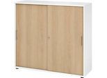 Schiebetürschrank Breno, abschliessbar, Spanplatte, melaminharzbeschichtet, B 1200 x T 400 x H 1100 mm, 3 Ordnerhöhen, weiss/Eiche