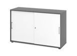 Schiebetürschrank Breno, abschliessbar, Spanplatte, melaminharzbeschichtet, B 1200 x T 400 x H 748 mm, 2 Ordnerhöhen, graphit/weiss
