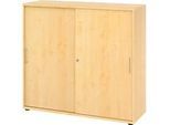 Schiebetürschrank Breno, abschliessbar, Spanplatte, melaminharzbeschichtet, B 1200 x T 400 x H 1100 mm, 3 Ordnerhöhen, Ahorn/Ahorn