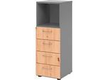Schubladenschrank Breno, 4 Schübe, 1 Fach, Metallgriffe, B 400 x T 420 x H 1100 mm, graphit/Asteiche