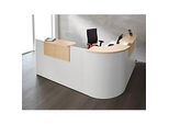 Winkeltheke Come-In, rund, L 2125 x B 2525 mm, weiss, 3 Ablagen in Ahorn-Dekor, Eckelement weiss