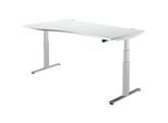 Schäfer Shop Select Schreibtisch DRIVE UP 2, elektrisch höhenverstellbar, Freiform, Ansatz links, T-Fuss, B 1800 mm, lichtgrau/weissalu