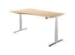 Schäfer Shop Select Schreibtisch DRIVE UP 2, elektrisch höhenverstellbar, Freiform, Ansatz links, T-Fuss, B 1800 mm, Ahorn/weissalu