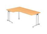 Winkelschreibtisch 90° JENA, C-Fuss, links montierbar, B 2000 mm, Buche-Dekor