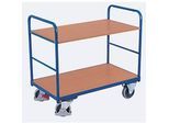Etagenwagen, Stahl/MDF-Platte, Enzianblau/Buche-Dekor, 2 Etagen, 1000 x 600 mm, EasySTOP, bis 250 kg
