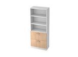Regalschrank TARVIS, 5 OH, 2 HR-Auszüge, 60 kg, abschliessb., 2 Fachböden, B 800 x T 420 x H 2004 mm, weiss/Eiche-Dekor