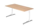Schreibtisch TOPAS LINE, manuell höheneinstellbar, B 1600 mm, Eiche/weiss/alu poliert