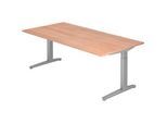 Schreibtisch TOPAS LINE, manuell höheneinstellbar, B 2000 mm, Nussbaum/silber/silber