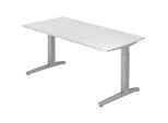 Schreibtisch TOPAS LINE, manuell höheneinstellbar, B 1600 mm, lichtgrau/silber/silber
