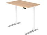 Schreibtisch TOPAS LINE, elektrisch höhenverstellbar, C-Fuss, B 1200 x T 800 x H 650-1300 mm, Eiche/weissaluminium + Memoryschalter, Kabelkanal