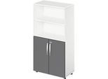 Schäfer Shop Select Kombischrank LOGIN, oben 2 Regale, unten 2 Ordnerhöhen mit Türen, B 800 x T 420 x H 1470 mm, weiss/graphit