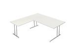 Schreibtisch Toledo, mit Anbautisch, höhenverstellbar, C-Fuss, B 2000 x T 1000 mm, weiss