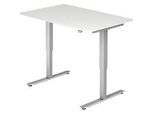 Schreibtisch Ulm, elektrisch höhenverstellbar, T-Fuss, B 1200 mm, lichtgrau
