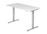 Schreibtisch Ulm, elektrisch höhenverstellbar, T-Fuss, B 1600 mm, lichtgrau