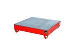 Stahl-Auffangwanne mit Gitterrost, 1200 x 1200 mm, rot RAL 3000