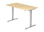 Schreibtisch Ulm, elektrisch höhenverstellbar, T-Fuss, B 1600 mm, Ahorn-Dekor
