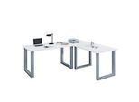 Eckschreibtisch, Winkel 90°, Bügelfuss, B 1900 x T 800/1600 x H 760 mm, weiss/silber