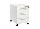 Rollcontainer 1333, 3 Schübe & 1 Utensilienauszug, abschliessbar, runde Griffe, Holz/Stahl/Kunststoff, B 434 x T 600 x H 613 mm, weiss