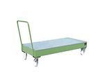Stahl-Auffangwanne mit Rollen + Griff, 1800 x 800 mm, grün RAL 6011