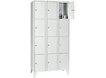 Wertfachschrank 300 mm, 3 Abteile, 12 Fächer, Sicherheitszylinderschloss, Fuss, lichtgrau