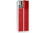 Wertfachschrank 300 mm, 2 Abteile, 8 Fächer, Sicherheitszylinderschloss, Sockel, feuerrot
