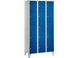 Wertfachschrank 300 mm, 3 Abteile, 15 Fächer, Sicherheitszylinderschloss, Fuss, enzianblau
