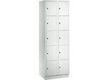 Wertfachschrank 300 mm, 2 Abteile, 10 Fächer, Sicherheitszylinderschloss, Sockel, lichtgrau