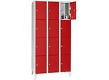 Wertfachschrank 300 mm, 3 Abteile, 12 Fächer, Sicherheitszylinderschloss, Fuss, feuerrot