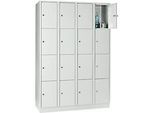 Wertfachschrank 300 mm, 4 Abteile, 16 Fächer, Sicherheitszylinderschloss, Sockel, lichtgrau