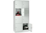Wertfachschrank 400 mm, 2 Abteile, 8 Fächer, Sicherheitszylinderschloss, Sockel, lichtgrau