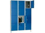 Wertfachschrank 400 mm, 3 Abteile, 12 Fächer, Sicherheitszylinderschloss, Fuss, enzianblau