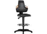 Arbeitsdrehstuhl, Gleiter + Fussring, Kunstleder schwarz, Griffe orange