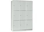 Wertfachschrank 400 mm, 3 Abteile, 9 Fächer, Sicherheitszylinderschloss, Sockel, lichtgrau