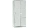 Wertfachschrank 400 mm, 2 Abteile, 6 Fächer, Sicherheitszylinderschloss, Sockel, lichtgrau