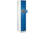 Verteilerschrank, mit Zentraltür, Abteilbreite innen 350 mm, Breite 350 mm, 10 Fächer, enzianblau