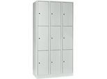 Wertfachschrank 300 mm, 3 Abteile, 9 Fächer, Sicherheitszylinderschloss, Sockel, lichtgrau