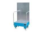 Fahrbare Auffangwanne LPW 60-2, mit Lochplattenwand, aus Stahl, Kapazität 2 x 60-Liter Fass, blau