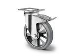CASCOO Lenkrolle BAF2, mit Totalfeststeller, Rad-ø 125 mm x B 50 mm, Aluminium-Felge, Elastik-Lauffläche, grau, Doppelkugellager, bis 300 kg