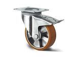 CASCOO Lenkrolle BAU5, mit Totalfeststeller, Rad-ø 160 mm x B 50 mm, Aluminium-Felge, Polyurethan-Lauffläche, braun, Doppelkugellager, bis 600 kg