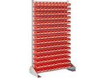 Ständerregal einseitig, B 1130 x T 500 x H 1885 mm, 150 x 0,7 l, rot