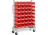 Sichtrollwagen f. Sichtlagerkästen, einseitig, B 1130 x T 510 x H 1705 mm, 35 x 7,5 l rot