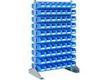 Ständerregal zweiseitig, B 1130 x T 700 x H 1885 mm, 140 x 3 l, blau