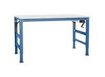Arbeitstisch Ergo K, m. Kurbel, 2500 x 800 mm, Tischplatte Melamin, brillantblau