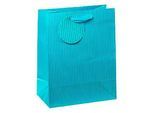TSI Geschenktüte mittel, Nadelstreifen blau, inkl. Band & Beschriftungsschild, 4 Stück